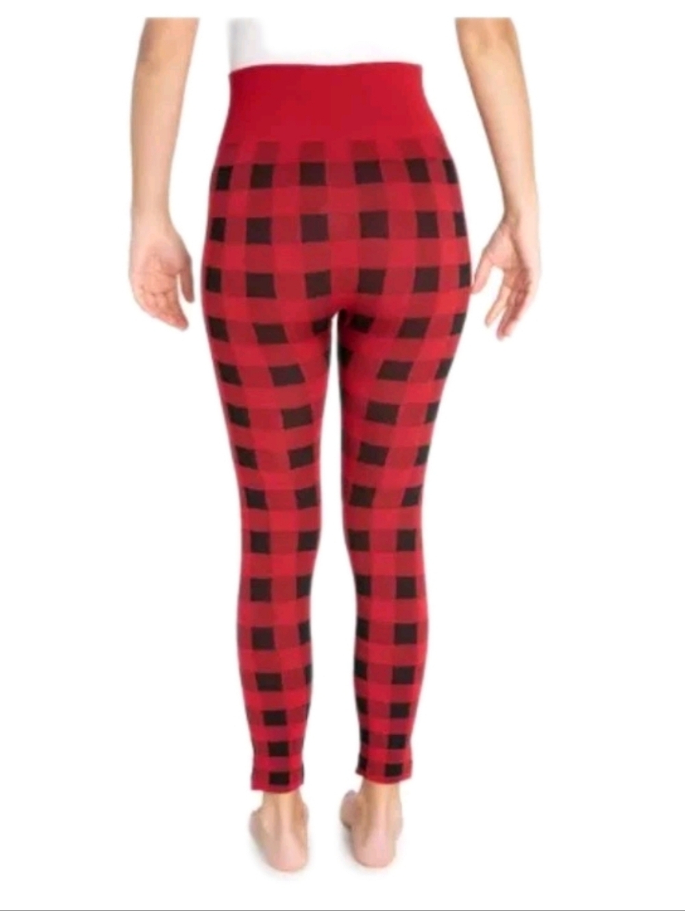 MUK LUKS Women's Fleece Lined Leggings S/M Red & Black Plaid Buffalo Check - Picture 2 of 10